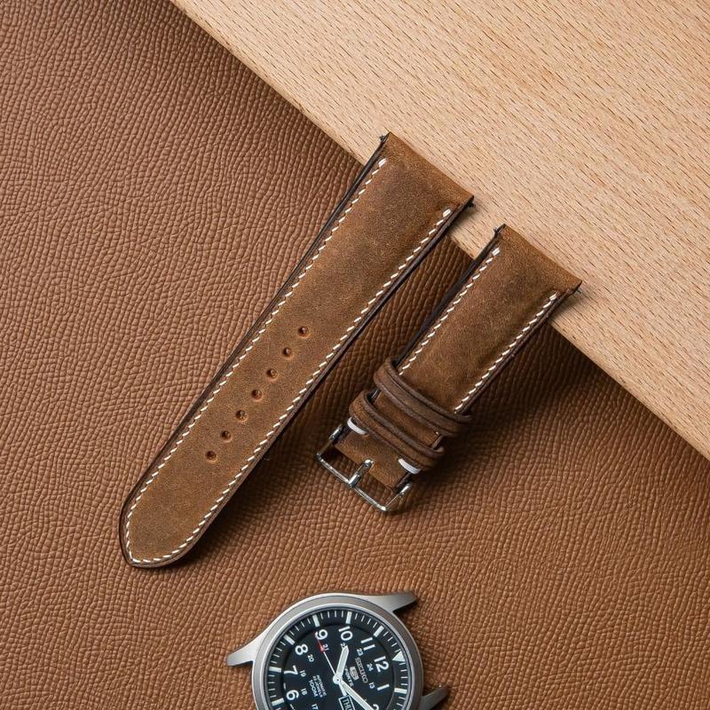 Dây đồng hồ da bò sáp handmade dùng cho Seiko, orient, citizen size 18mm, size 20mm, size 22mm D1