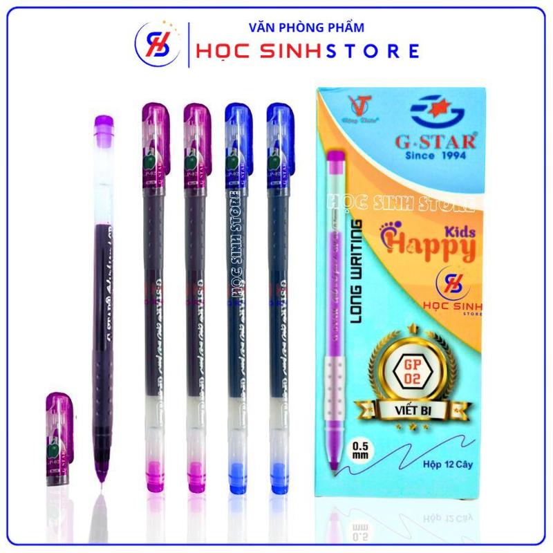 Hộp 12 Cây Bút Gel G-Star GP02 Ngòi Bút 0.5mm Nét Nhỏ (Mực Xanh/Tím) Màu Mực Đậm, Sáng Và Đặc Biệt Không Lem