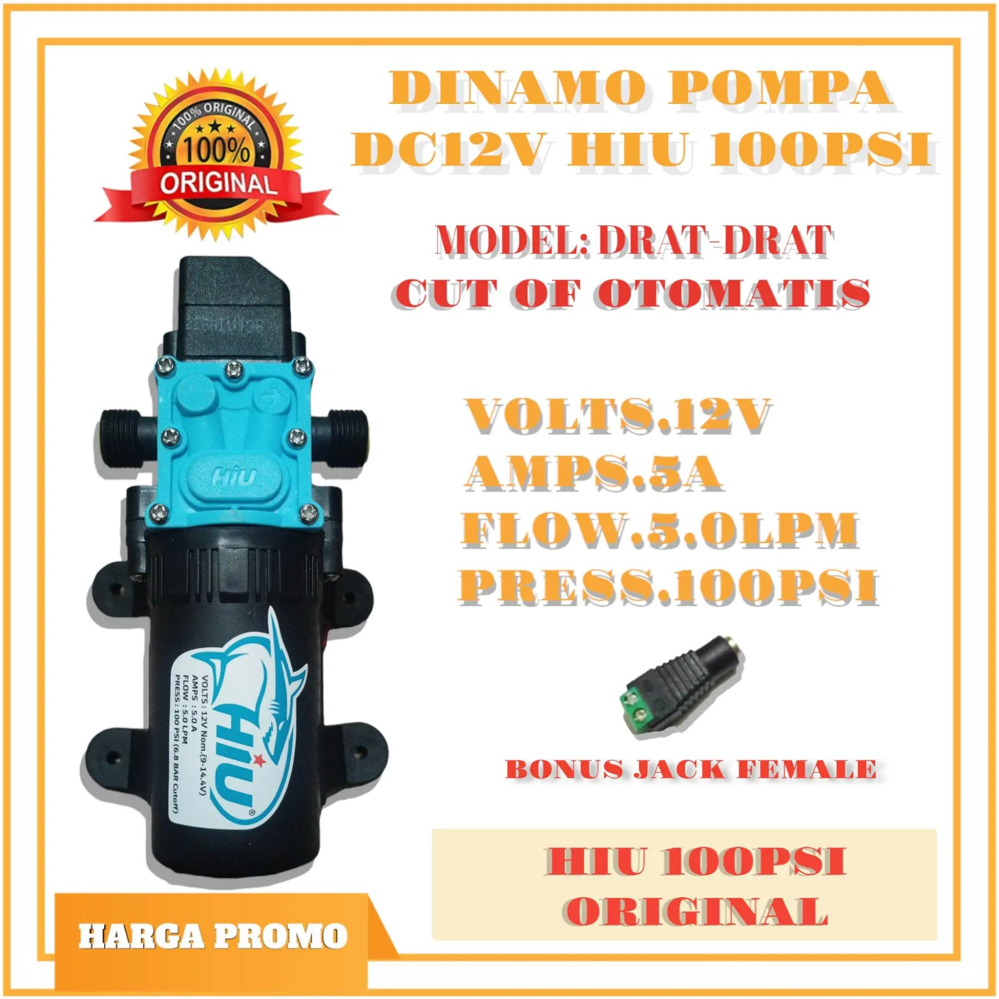 Dinamo Pompa DC12V Hiu 6.8bar 100psi / Dinamo pompa Air elektrik /Dinamo pompa Steam /Hiu original model DRAT-DRAT
