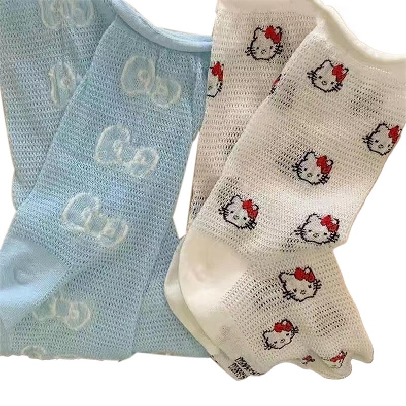 Product Introduction of Cartoon Sanrio Socks Cute Hello Kitty Bow Mid-tube Socks Cotton Thin  Mesh Hollow Breathable Socks Sweet Girly Heart Gifts 24