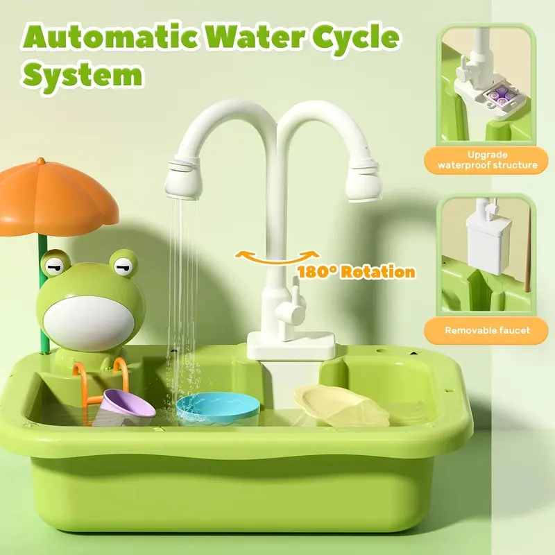 Kitchen Sink Toy with Electric Faucet, 1 Set Play Sink with Running Water, Play Kitchen Toy Accessories, Pool Floating Fishing Toys for Water Play 2