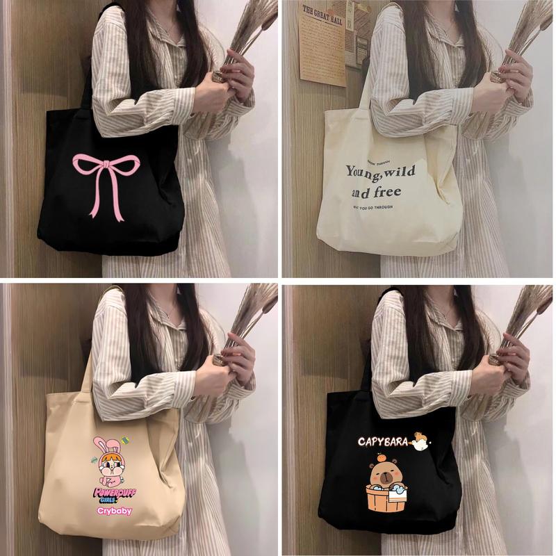 Túi tote túi vải canvas phong cách Hàn quốc, có khóa miệng ngăn phụ bên trong thời trang ulzzang Bag Chữ Nhật Nữ Hình Chữ Nhật Đeo Vai