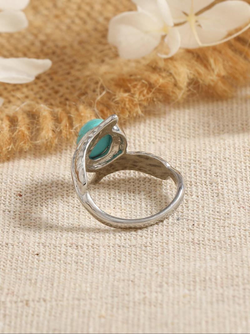 Product Introduction of Fashion Turquoise Decorated Ring, Unisex Vintage Style Ring, Fashion Jewelry for Party, Daily Clothing Decor, Trendy All-match & Exquisite Jewelry for Birthday Gift 3