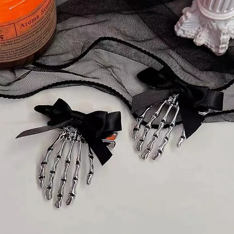 European and American Style Personality Bowknot Skull Ghost Claw Hair Clip Retro Duckbill Clip Back of Head Halloween Hairpin