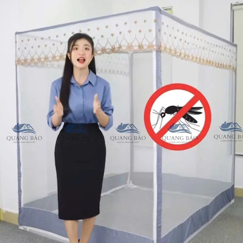 Màn Mùng Hộp Khung INOX Chắc Chắn Chống Muỗi Không Khoan Tường Cực Đẹp Sang Trọng-Màn Hộp Quang Bảo 2