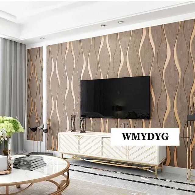 SIKUMBANG PVC Wallpaper Stiker Dinding Kamar Motif Gelombang Cokelat Orange