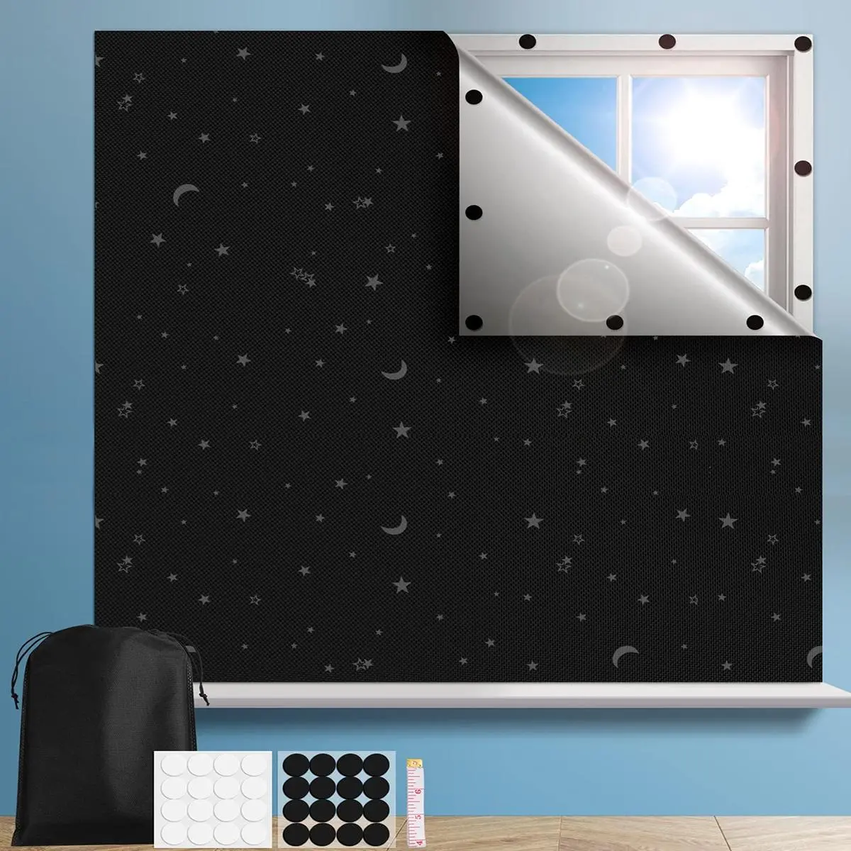 Star & Moon Pattern Curtain, 1 Count Simple Cuttable Blackout Window Curtain, with Installation Accessories, Decorative Curtain, Home Decor