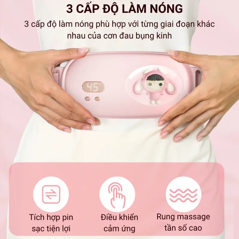 Máy massage bụng kinh, Đai chườm ấm bụng kinh 3 cấp độ mát xa và sưởi ấm màn hình LCD 3