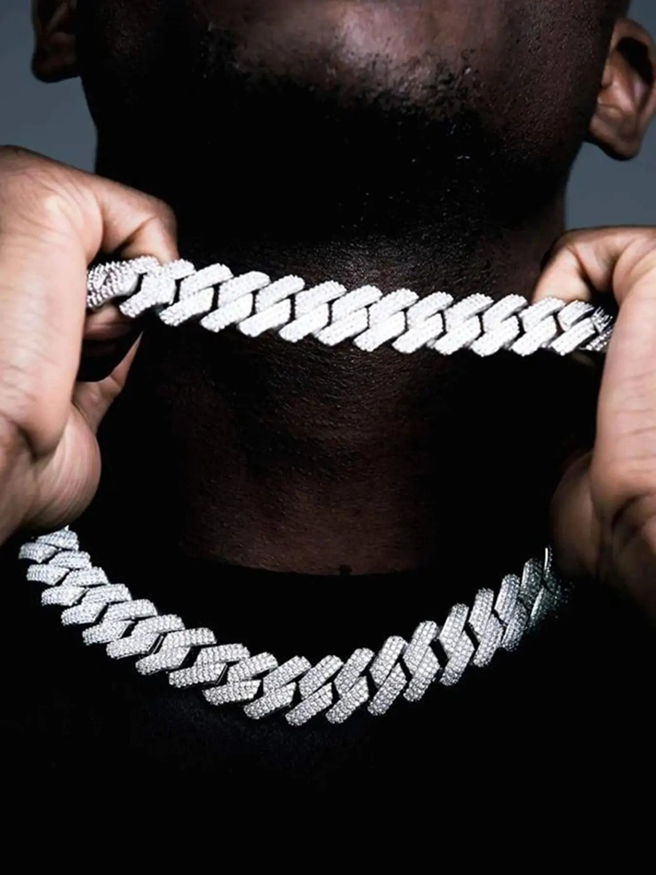 Rhinestone Cuban Link Chunky Chain Necklace, 18 Inch/20 Inch Hip Hop Matching Zinc Alloy Jewelry, Fashion All-match Accessory