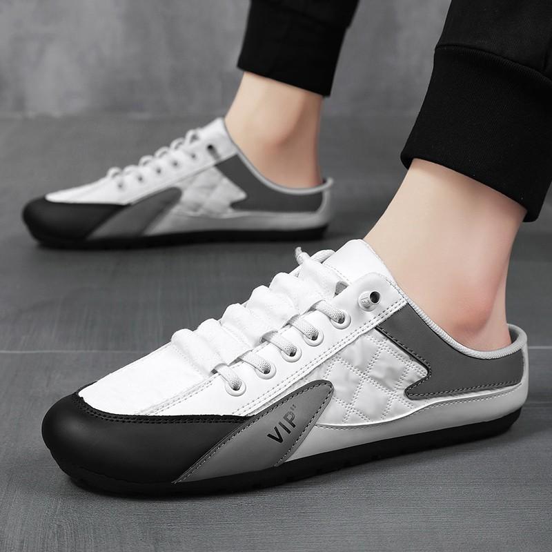 2024 New Summer breathable slip-on baotou drag men s shoes Doudou Korean version of the trendy canvas lazy half-trail RWES52 4