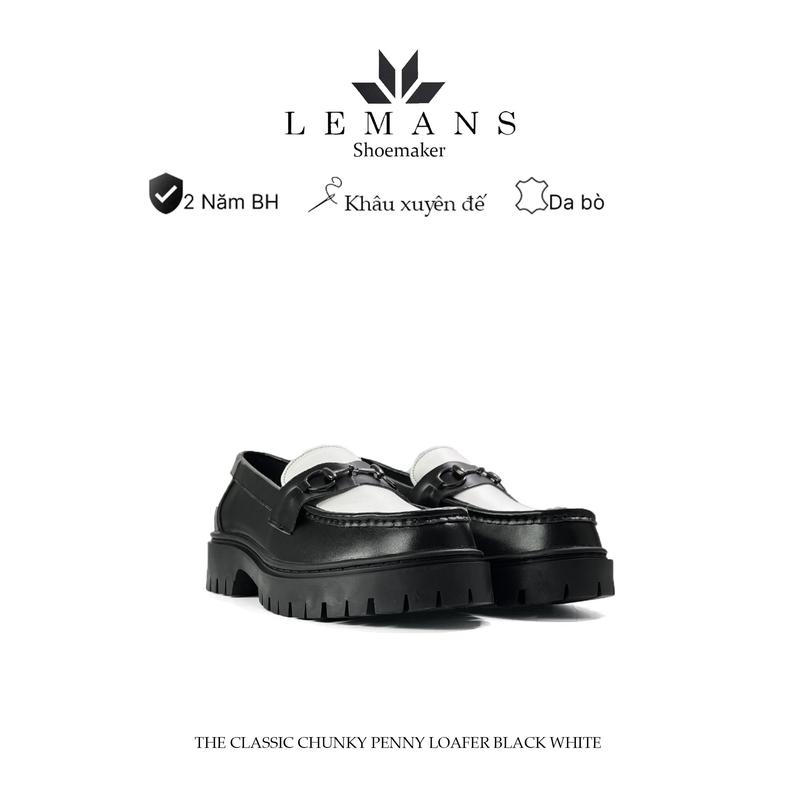Giày Nam LEMANS Chunky Penny Loafer Trắng T11 - Đế Cao 5cm Full Cao Su Nguyên Khối Da Bò Nguyên Tấm BH 24t