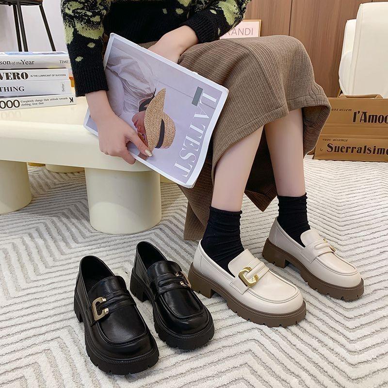 Product Introduction of Plover Authentic Leather Loafers Women's 2023 Spring and Autumn New Platform Thick Heel Pumps British Style Versatile Small Leather Shoes 5