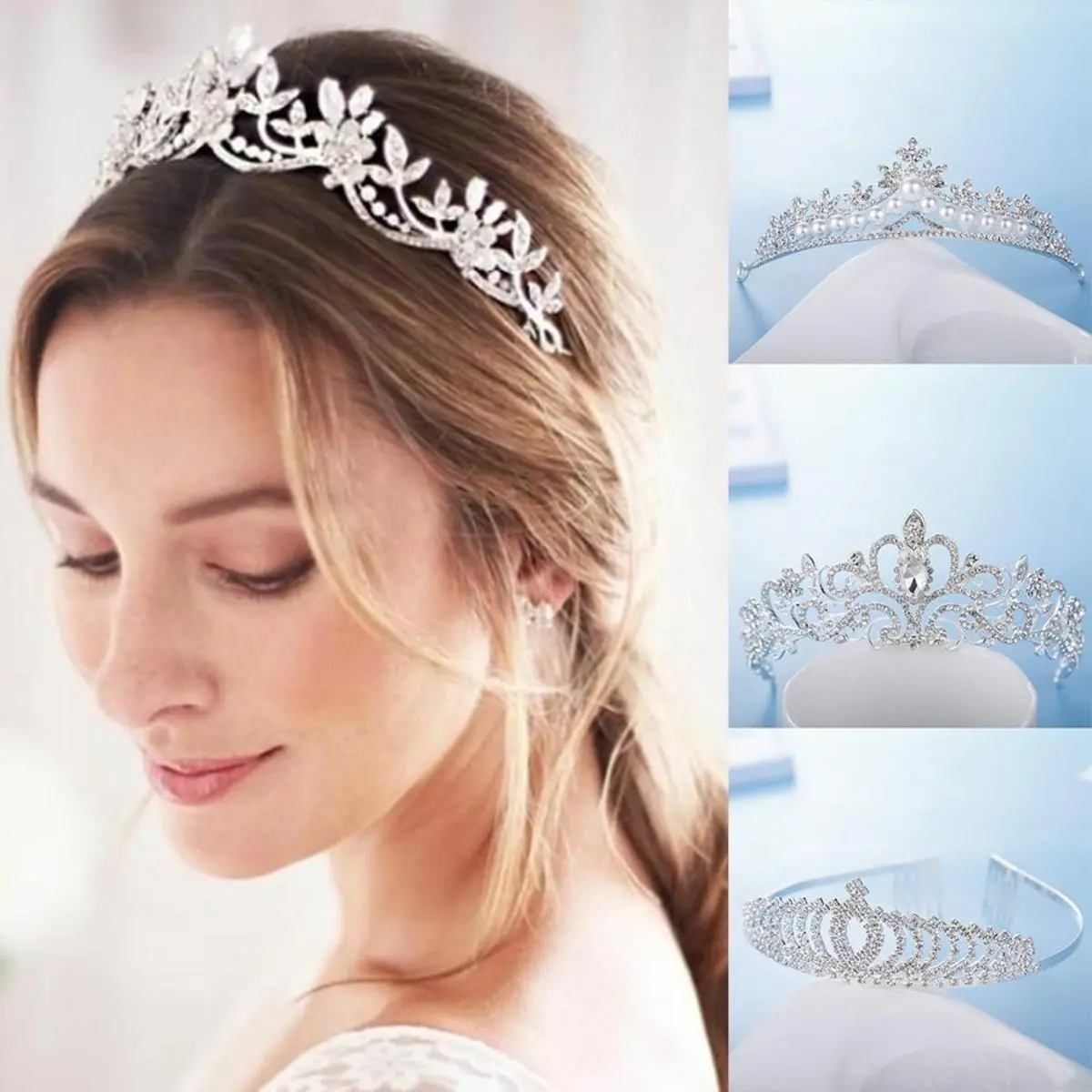 13Cm Handmade Pearl Rhinestone Sweet Hair Band Versatile Diamond Crown Headband Bride's Minimalist Design Children's Headwear For Wedding Accessories