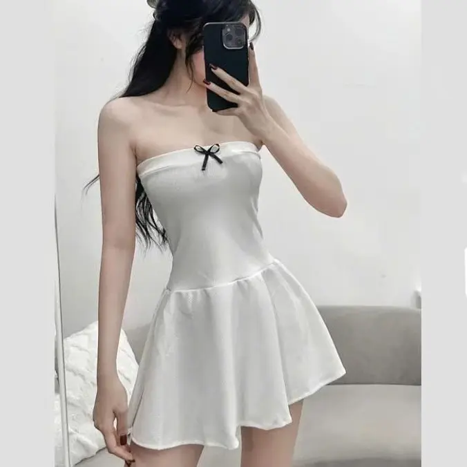 Đầm Ống Đính Nơ Xinh Xắn Váy Cúp Ngực Dáng Xòe