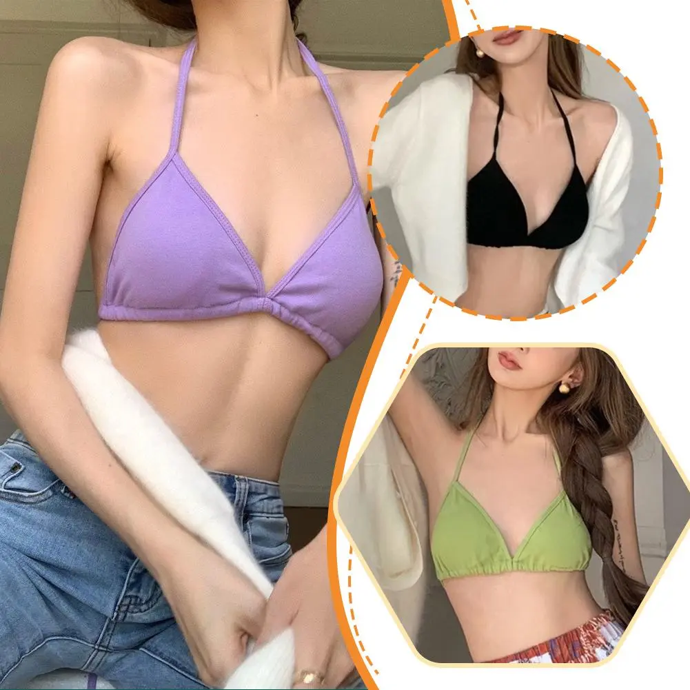 Summer Sexy Deep V Underwear Women's Thin Bra No Wire Beach Bra Holiday B7Q3