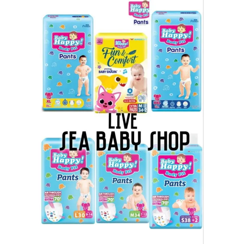 (DISKON 30 RIBU) PAKET 3 BALL BABY HAPPY PANTS S40 M32 L28 XL26 XXL24 SEA BABY SHOP