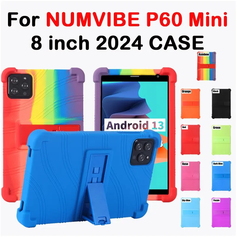 Numvibe P60 Mini 8 Inci Tablet Silikon Lembut, Cangkang Tahan Jatuh, Sesuai untuk Tablet Android, Fesyen dan Cangkang Pendakap, Berkenaan