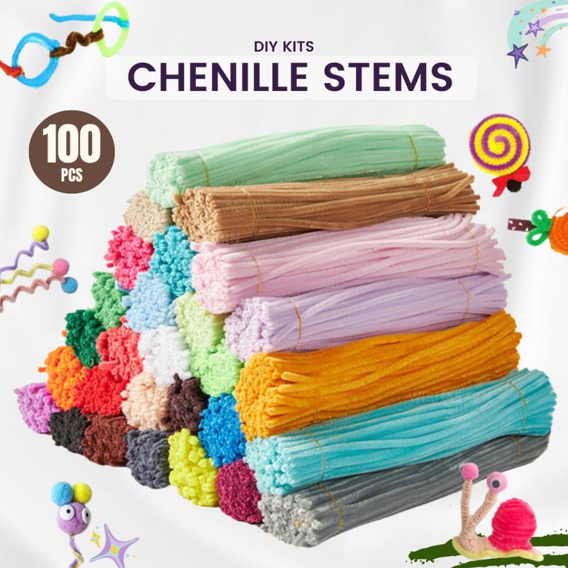 MY Ready Stock 100Pcs Colorful Chenille Stems Pipe Cleaners Assorted Colours Art and Craft