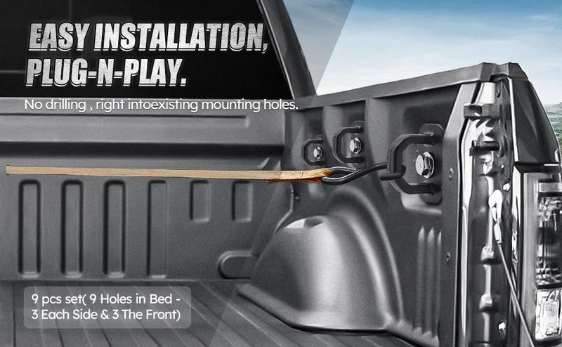 Product Introduction of DZ97903 Truck Bed Side Wall Tie Down Anchors, Bed Cargo Hooks for 2007-2023 Chevy Silverado 1500 2500 3500 Chevy Colorado IGMC Sierra 1500 2500 3500 I GMC Canyon 9PCS 17