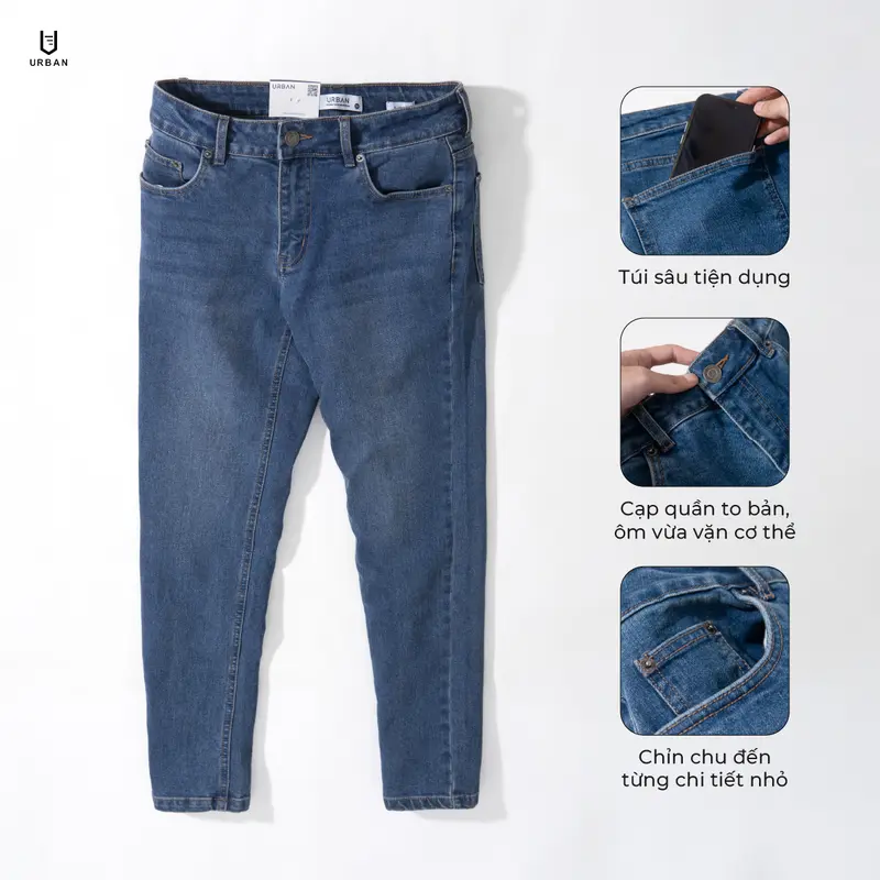 Quần bò jean nam Menswear Pants Có Túi cao cấp URBAN co giãn, dáng slim, vải denim cao cấp, bền màu, không nhăn Menwear NO1606 bigsize, ống suông đứng jean 4