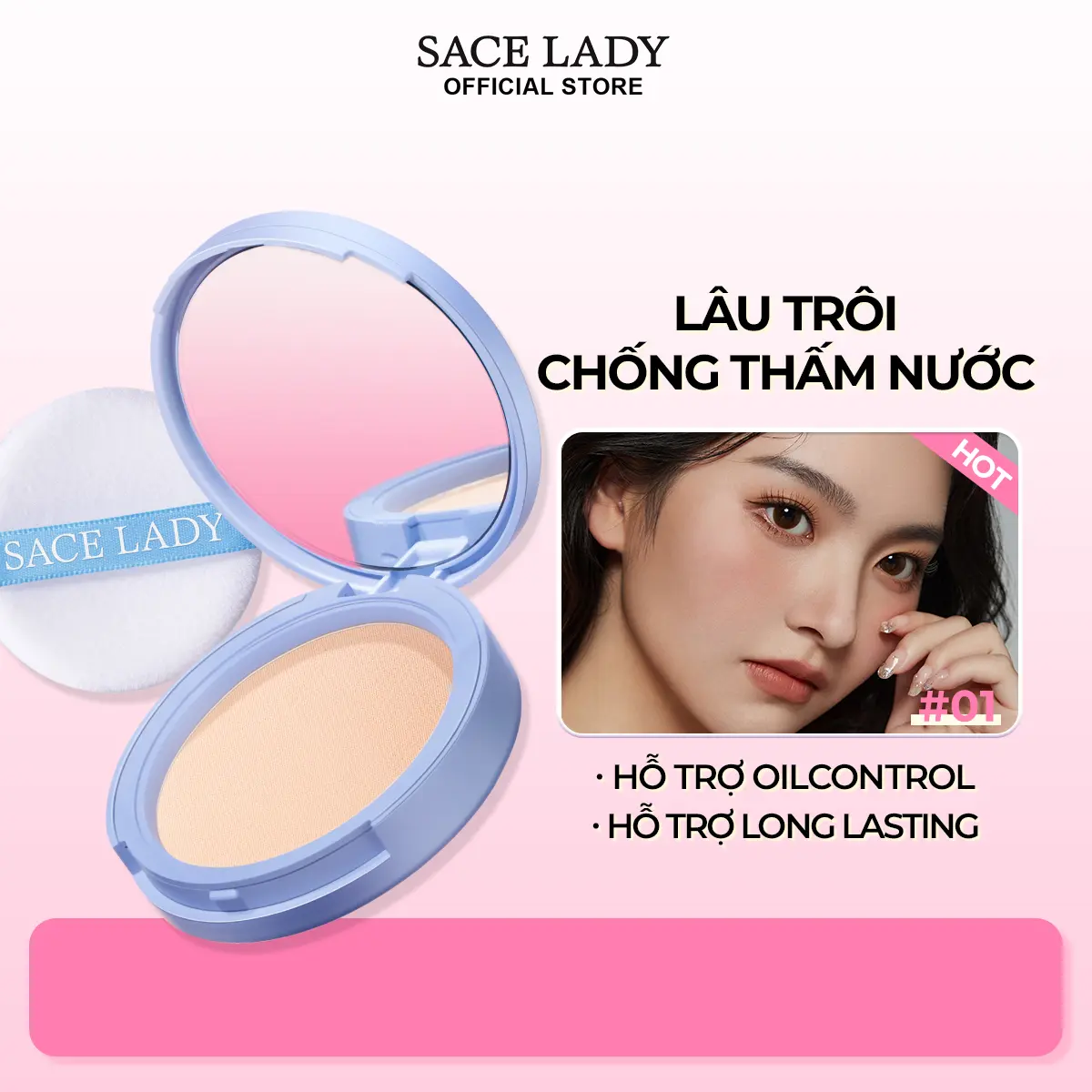 [COD] Phấn Phủ Trang Điểm Mặt SACE LADY hỗ trợ không thấm nước hỗ trợ Kiểm soát dầu Có Gương 10g Cosmetic Mỹ Phẩm phấn _