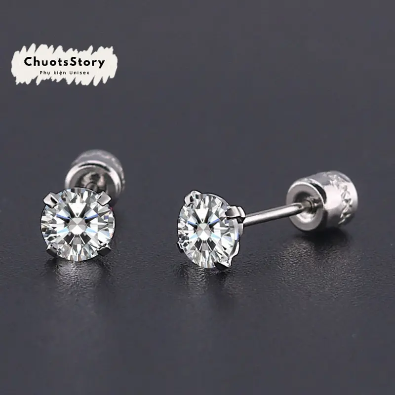 Khuyên tai titan nam không gỉ đá trơn đơn chốt xoắn , bông tai titan nam không gỉ unisex cá tính - KT125 - ChuotsStory khuyên  tai 4