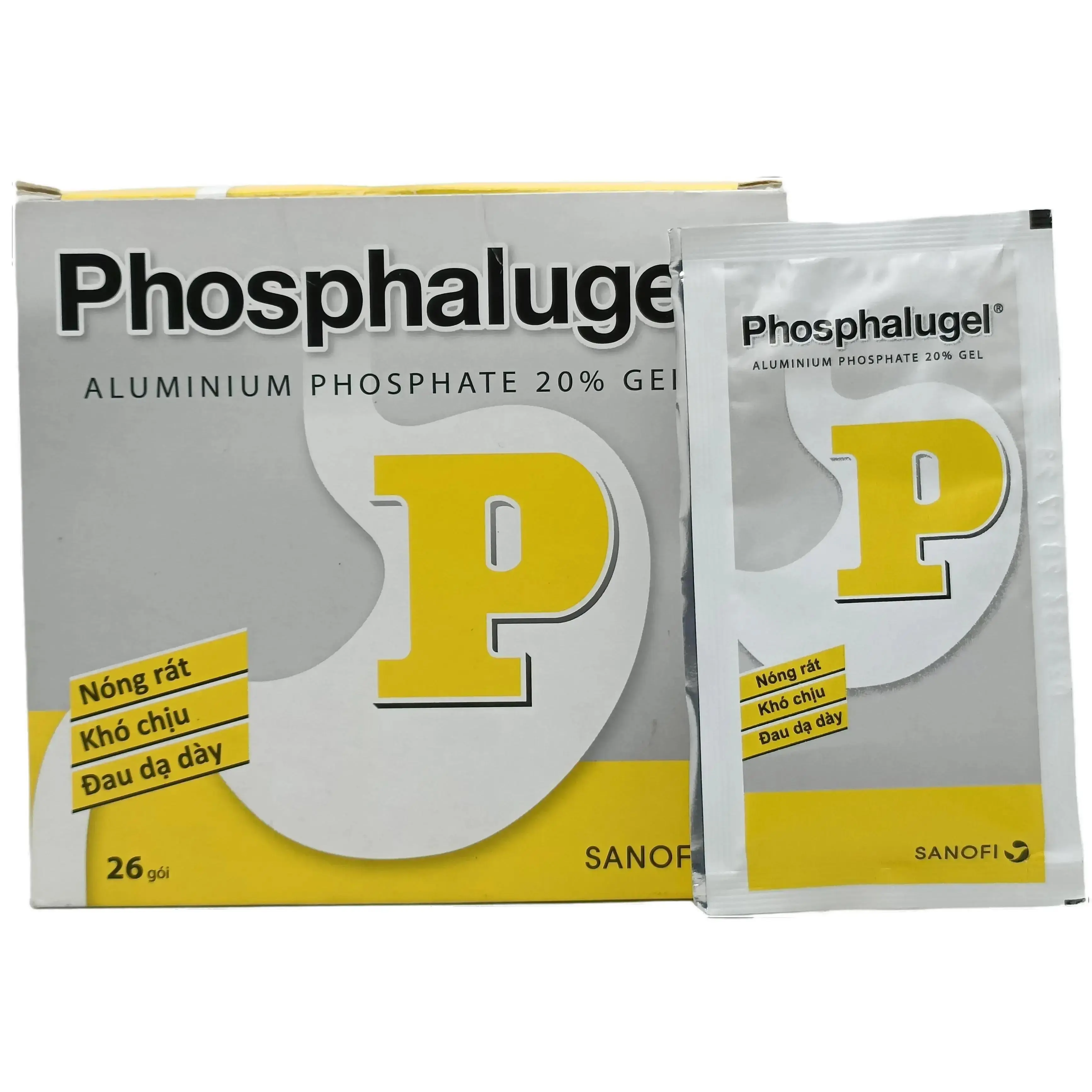 Chữ P vàng Phosphalugel 20% gel hộp 26 gói - Hỗ trợ giảm đau dạ dày, nóng rát, khó chịu