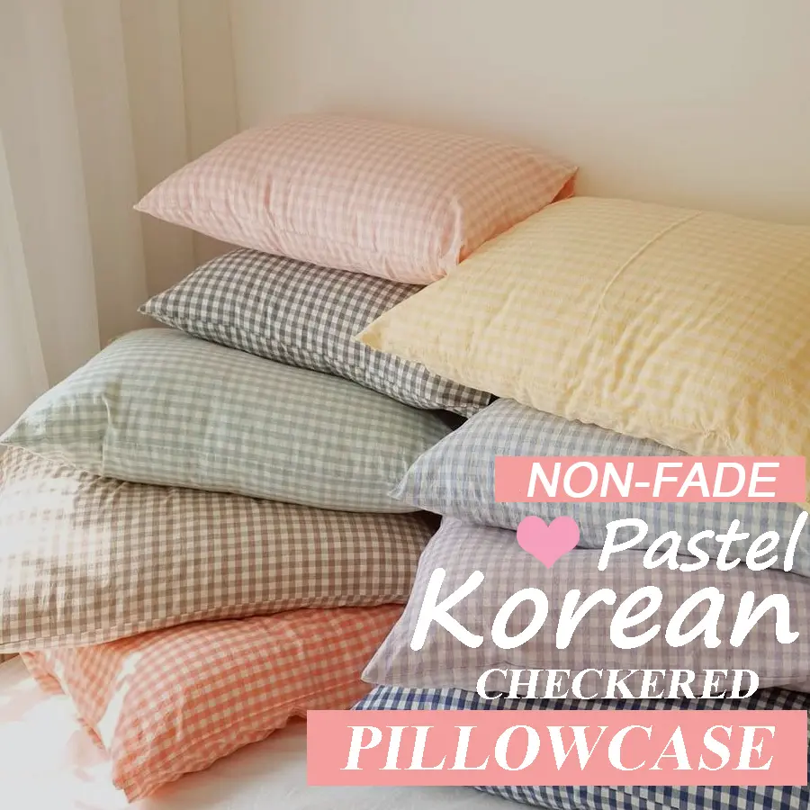 Korean Checkered Pillowcase hollermall pillow case canadian pastel bedsheet cotton