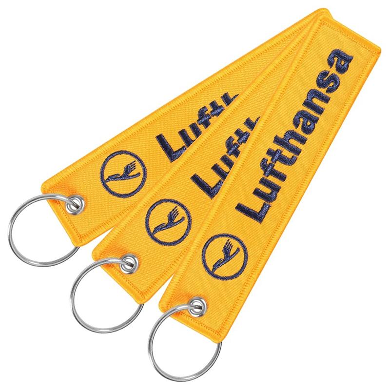 Product Introduction of 1Pc Yellow Lufthansa Keychains Trinket Embroidery Key Tag Label Keyring Flight Crew Pilot Key Chain Gift 18