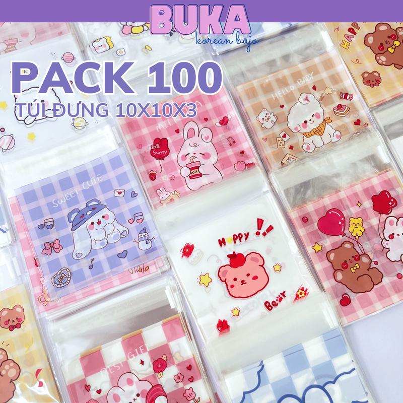 Set 100 Túi Đựng Phụ Kiện Toploader, Móc Khóa, Bánh Kẹo Gói hàng Hình Gấu Thỏ Hoạt Hình Cute Dễ Thương 10x10 Buka