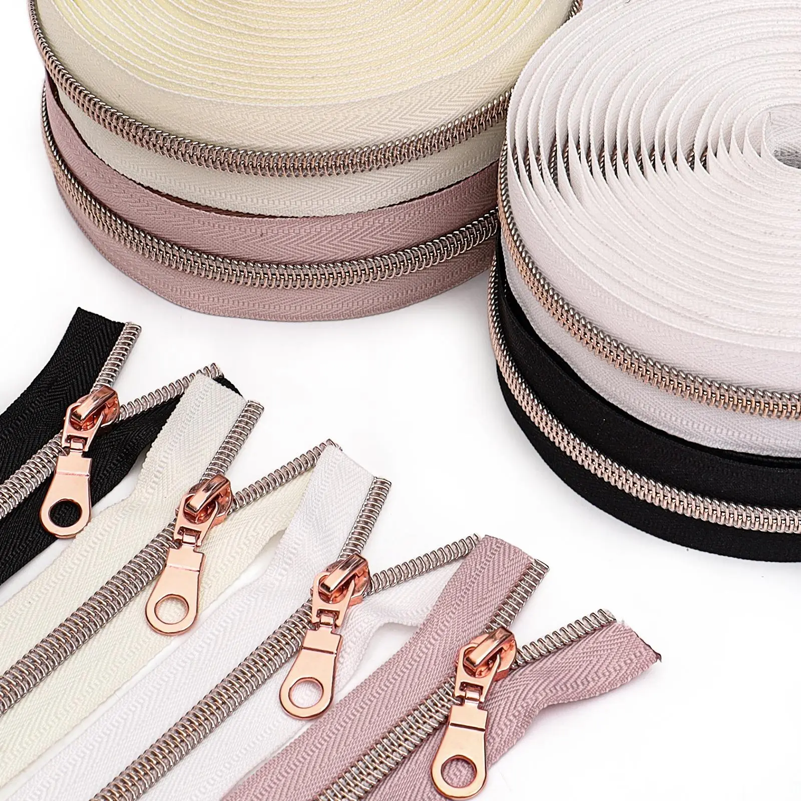 Zipper & Zipper Head Set, 1 Count 4.5m Zipper with 10pcs Zipper Head, Sewing Accessories for Bag, Backpack, Clothing