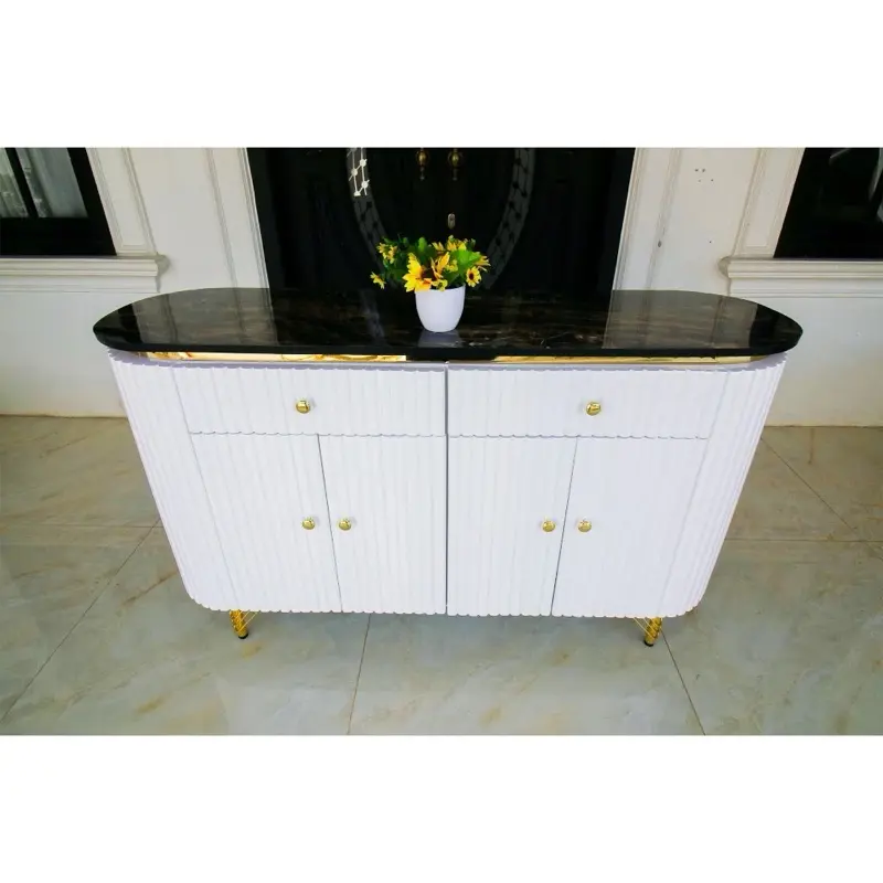 Meja TV Credenza Kayu Solid MDF Finishing HPL Marmer Stainless ...