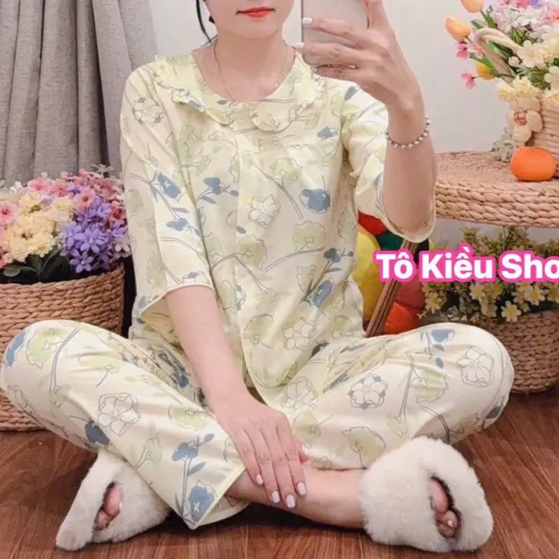 (MS02) TAY LỠ BÂU SEN QUẦN DÀI-Bộ Tole Nữ Mặc Nhà, Bộ Lanh Nữ Mềm Mát 1