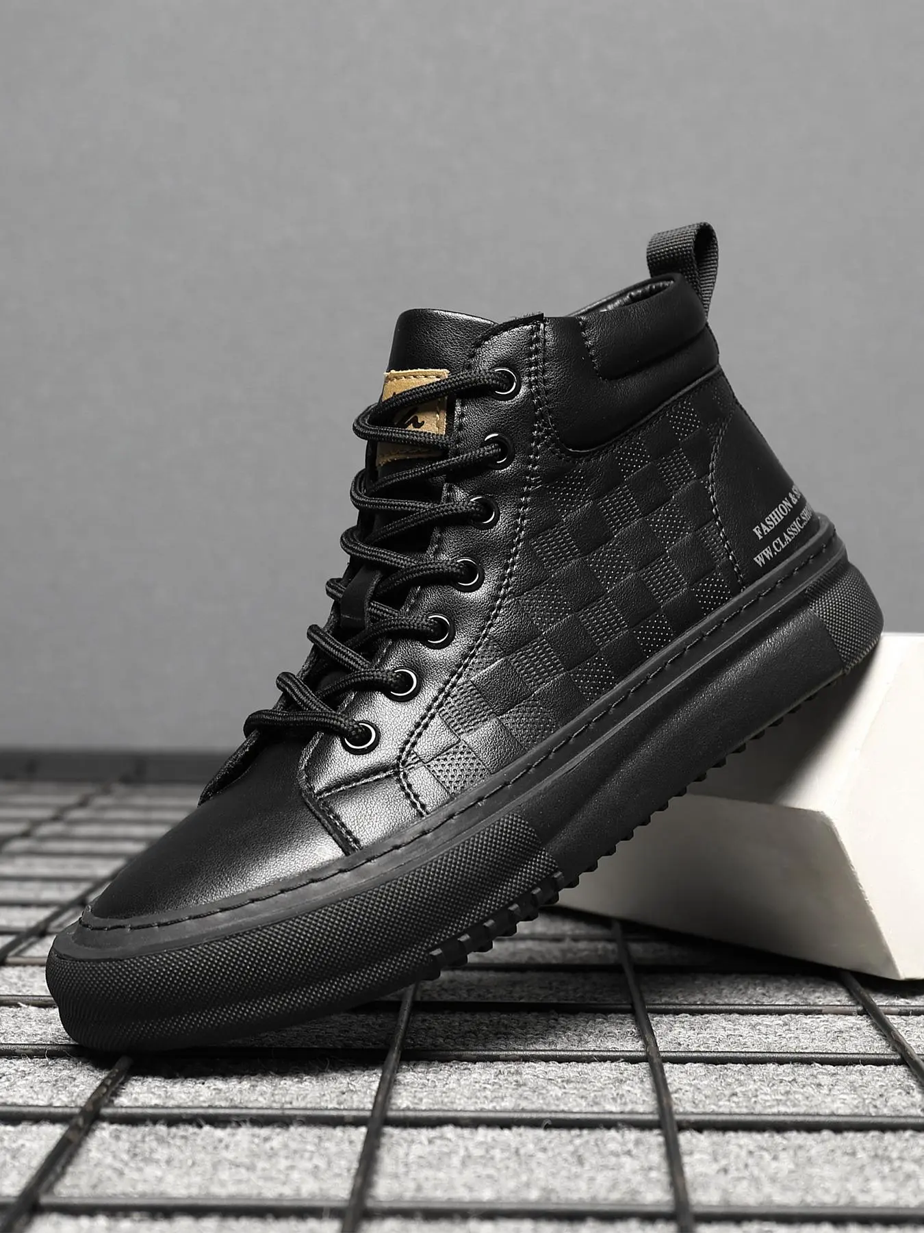 Men's Fashionable Geometric Pattern Lace Up Ankle Boots, Casual Comfortable Outdoor Sports Boots for Daily Wear, Male All-match Shoes for Fall & Winter
