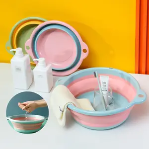 HL0337 Baskom Lipat Portable Ember Teleskopik Silikon Serbaguna Multifungsi Dapat Dilipat Kokoh Perendaman Putih Plastik