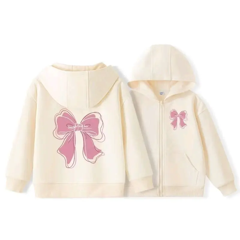 Áo Khoác Bé Gái Hoodie Zip Nơ Kẹp Phong Cách Hàn Quốc
