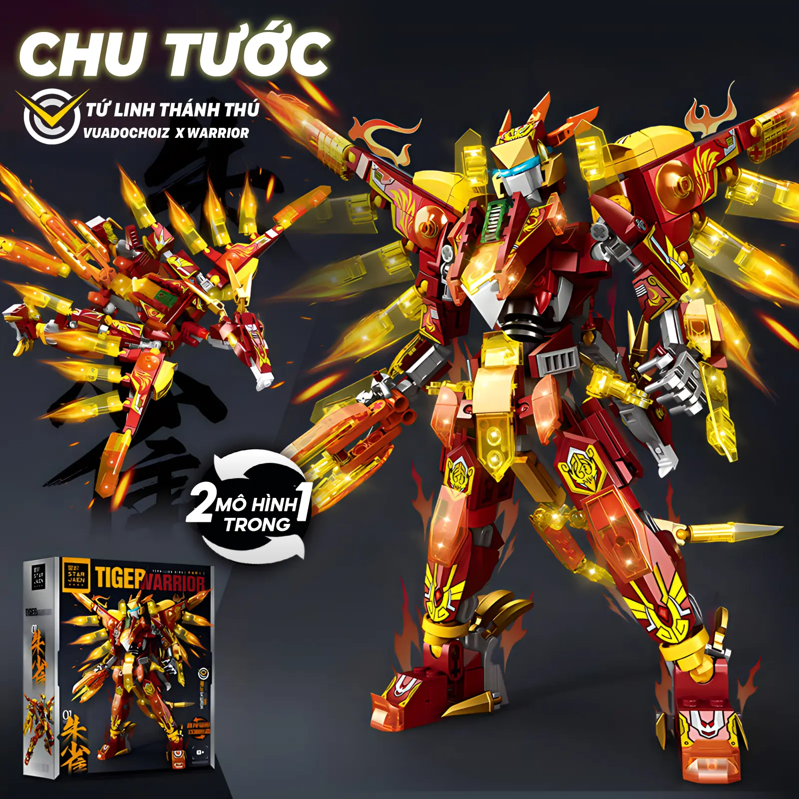 Bộ Lắp Ráp Robot Toy Tứ Linh Thánh Thú Mecha Chu Tước 511 Chi Tiết Thanh Long, Xếp Hình Bạch Hổ, Huyền Vũ - Tháo Lắp Đồ Chơi