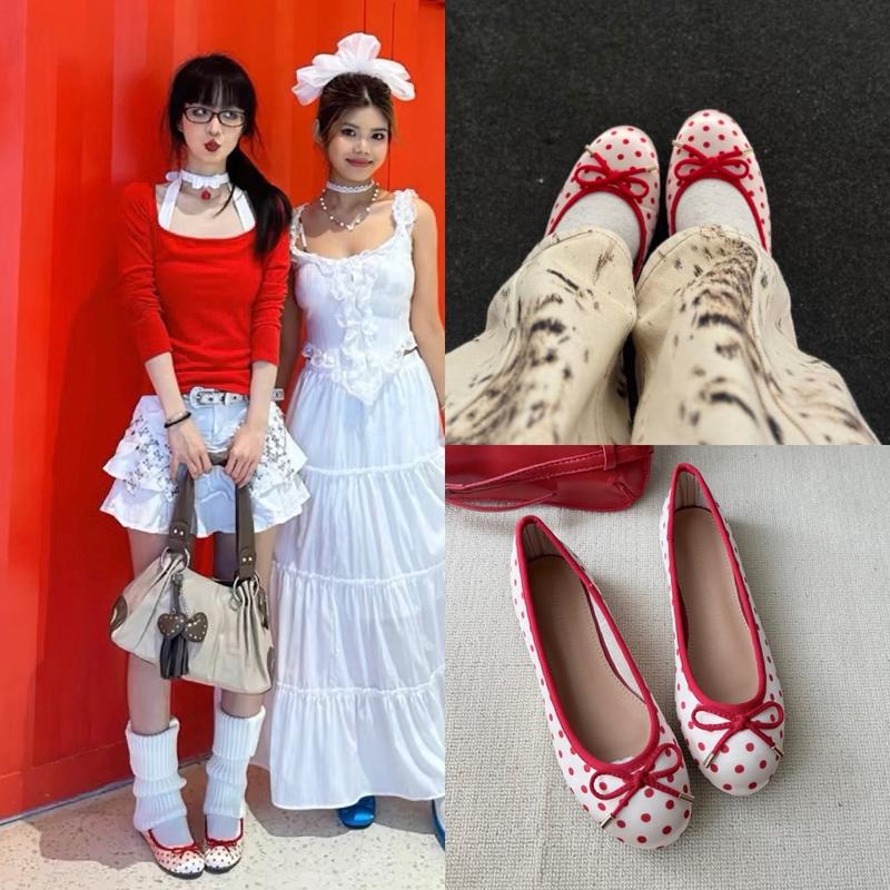 GIÀY BỆT NƠ CHẤM BI ĐỎ COQUETTE BALLETCORE 0