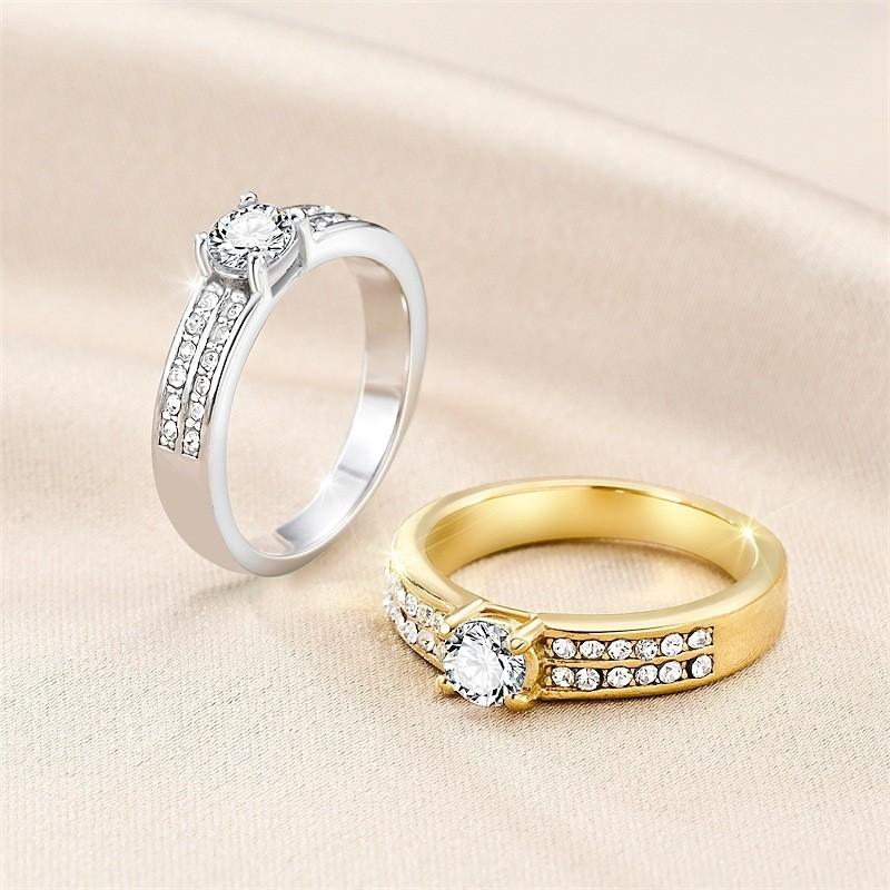 Nhẫn Thép Không Gỉ, 6mm, Hai Hàng Zircon, Phong Cách Cổ Điển Nhẫn Nữ, Thương Hiệu Thời Trang, Chất Liệu Thép Titan. 0
