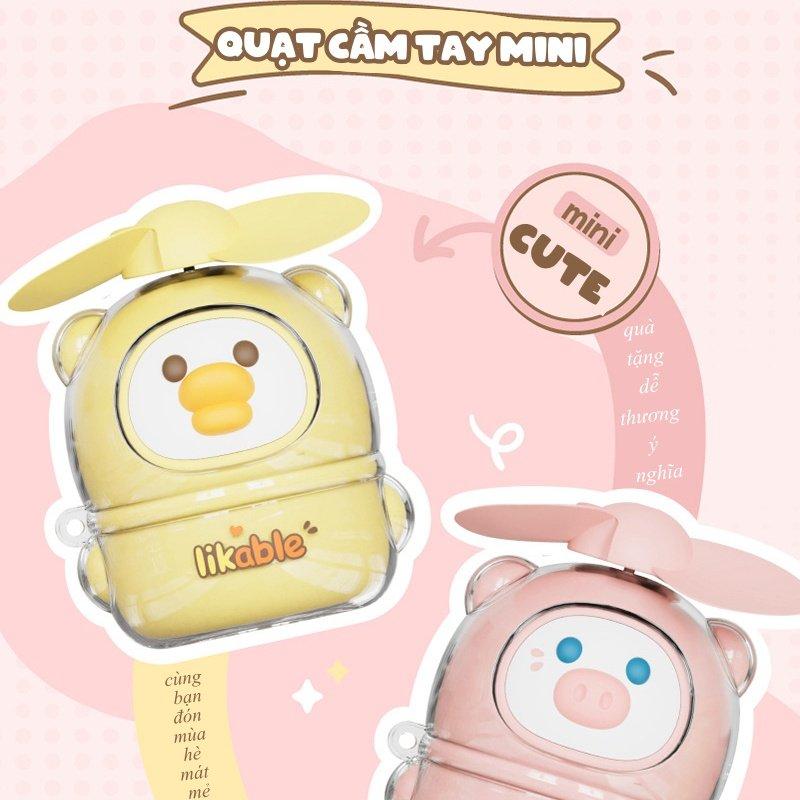 Quạt mini sạc USB tích điện cầm tay hình con vật cute: heo con, gấu trúc panda, capybara có dây treo