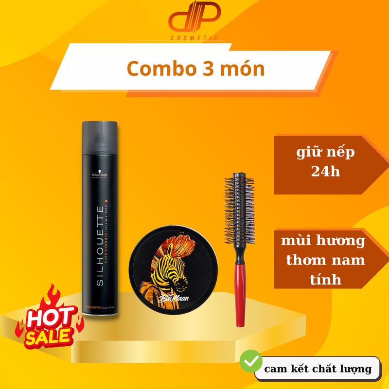 COMBO sáp vuốt tóc Ngựa Vằn kèm gôm xịt tóc SILHOU 420ml tặng lược tạo kiểu giữ nếp tóc