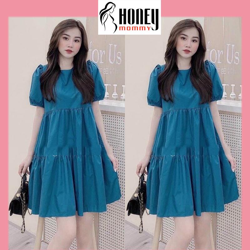Váy Bầu Dáng Babydoll Mùa Hè Công Sở Màu Xanh Đầm Bầu Xinh Thiết Kế Đẹp Dáng Rộng Mặc Đi Làm Đi Chơi HD2664 Honey Mommy Váy Nữ Women Dress