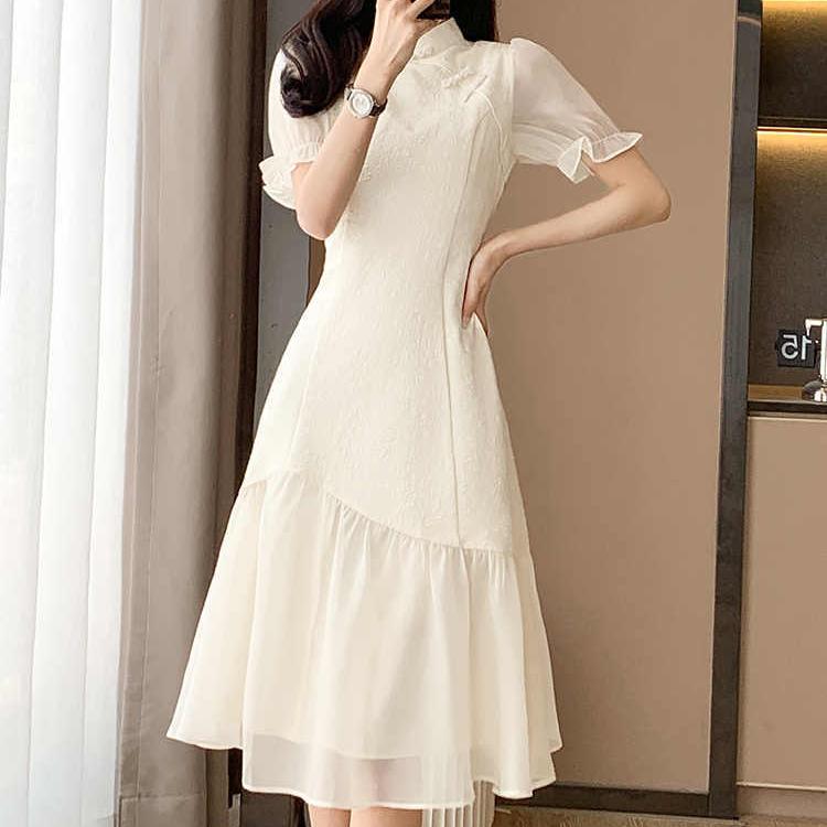 Áo Sườn Xám Nữ, Váy Dài, Hàng Mới Về,  Phong Cách Trẻ, Màu Trắng Women Voi Dress đen đính nơ cúc  Voan Kim Tuyến áo đỏ s đóng ngọc a odai suong xl đầm sườn xám màu vàng nhạt (dài) đỏ đô cỡ nhỏ áo  dài áo  dài bông ít hơn s 42 50kg đầy màu sắc