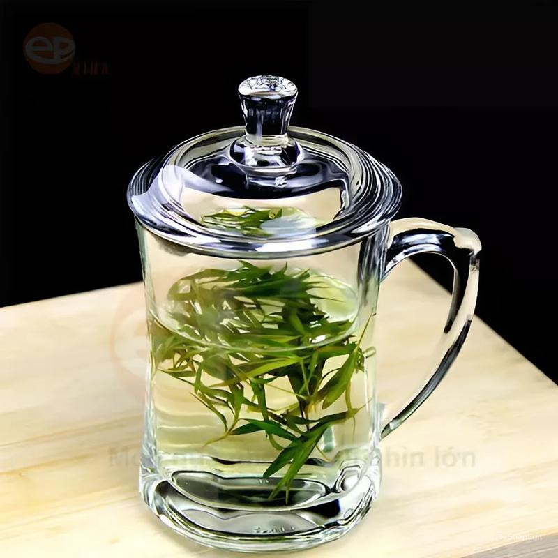 EP Vina Ly/Cốc Uống Nước Có Nắp 325 ml Thủy Tinh Sang Trọng Có Quai Cầm Tiện Lợi Cho Uống Trà & Cafe Chất Liệu Trong Suốt Chịu Nhiệt Bền