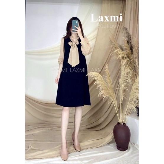  Váy bầu công sở buộc nơ thu đông dài tay B07 Voi Đầm Bầu Voi Đầm Bầu 