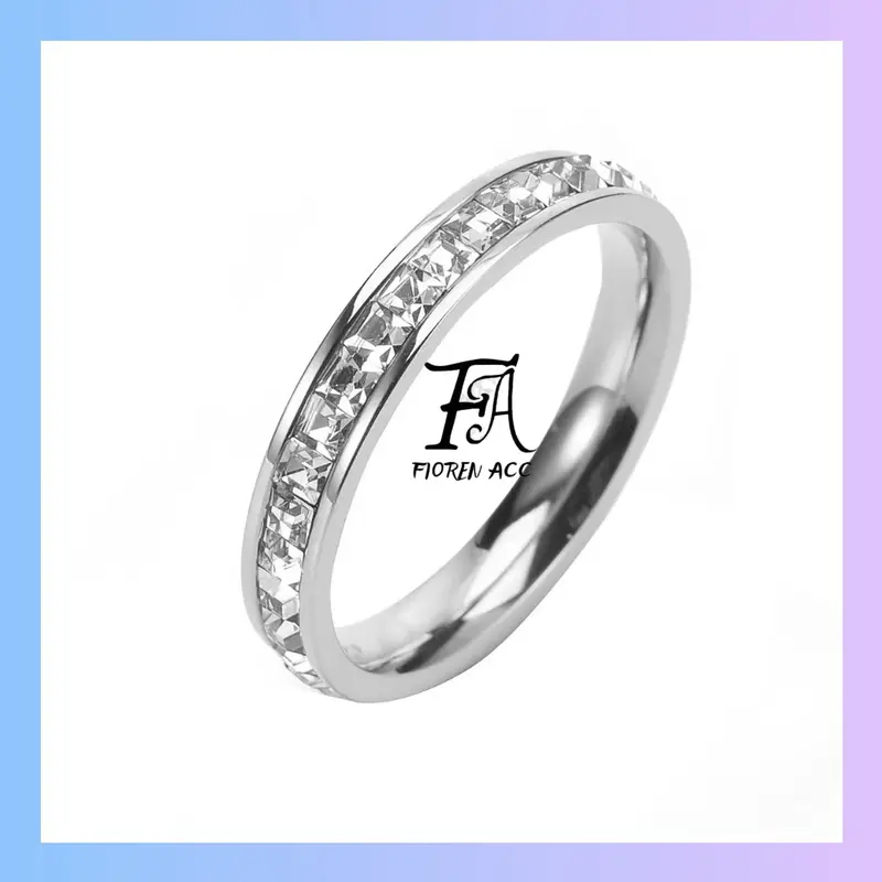 FA Cincin Baris Tunggal Cincin Titanium Anti Karat Cincin Berlian Silver YRY-TG001 2