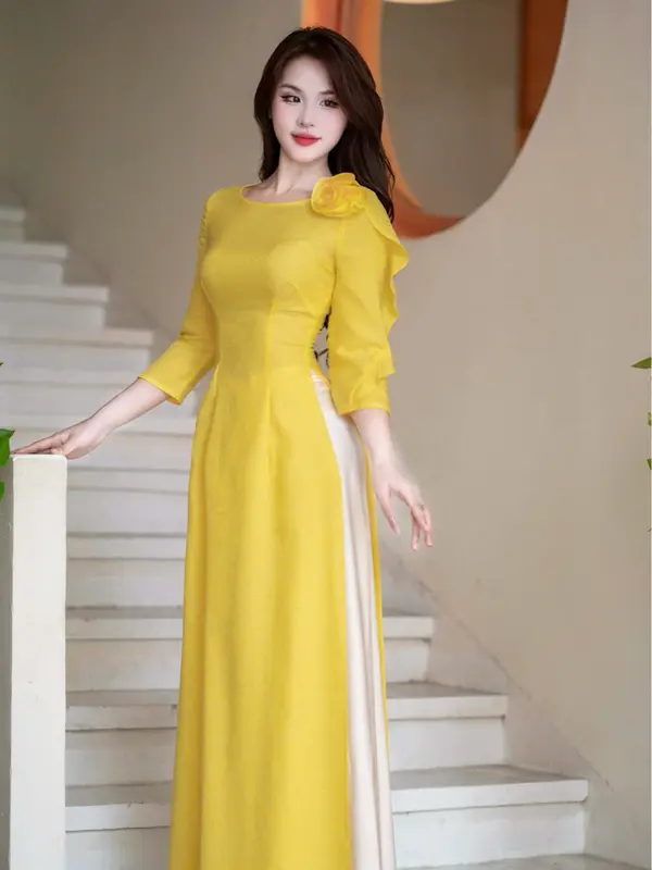 Fatraly - ADTK48 - Áo dài nữ vải gấm Thái Tuấn với thiết kế cực xinh 5