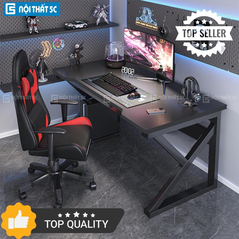 Bàn gaming, bàn làm việc Nội Thất 5C-Model 1 chân chữ K U Z sắt hộp 2x4cm sơn tĩnh điện, mặt bàn mdf phong cách gaming dày 15mm, bàn để máy tính PC học tập có 2 nắp luồn dây điện tiện lợi