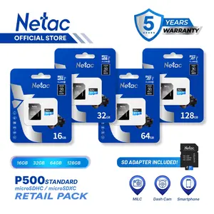 Netac MicroSD P500 Standard MicroSDHC / MicroSDXC Card with SD Adapter 16GB/32GB/64GB/128GB U1/C10 up to 90MB/s Retail Pack Card