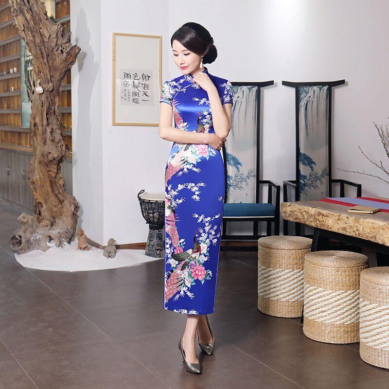 Sườn Xám Dài Trung Bình Cho Nữ, Trang Phục Biểu Diễn Catwalk Thượng Hải Cũ Mới, Dáng Ôm, Váy Phong Cách Trung Quốc Thanh Lịch 2